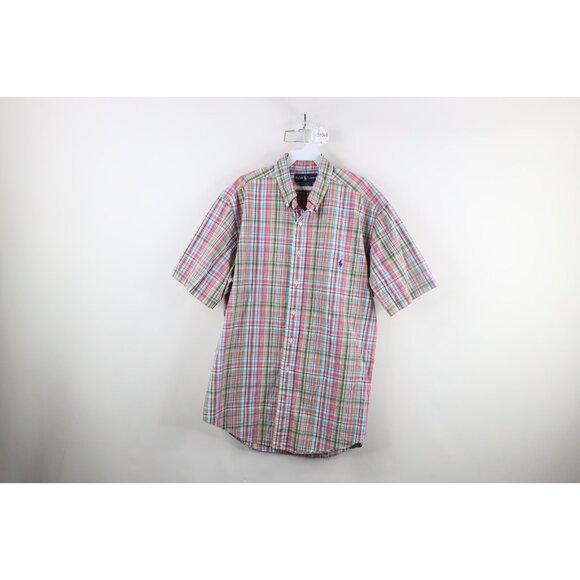 Vintage 90s Ralph Lauren Mens Large Classic Fit Rainbow Plaid Button Down Shirt - Picture 1 of 11